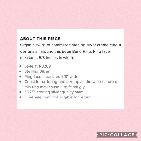 Silpada Hammered Sterling Silver Filigree Scroll “Eden” Ring R3269. Size 8 - Picture 5 of 6
